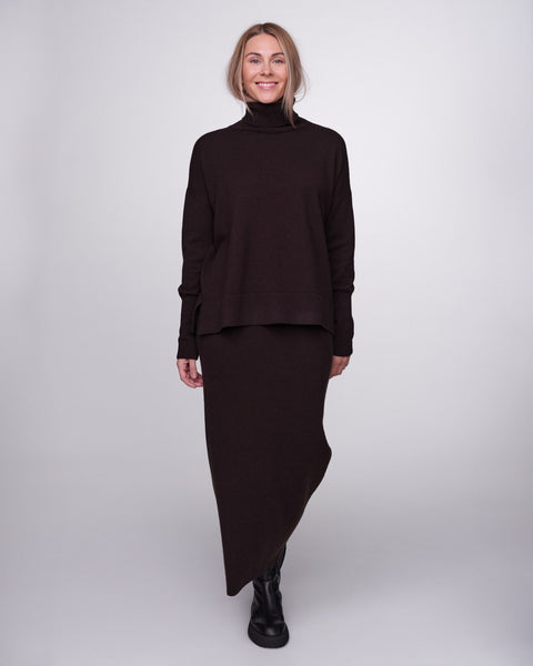 ELENA Merino-Cashmere Skirt in Dark Brown